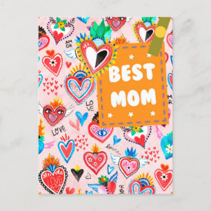 Best Mum Colourful Mexican Hearts Mother's Day Postcard