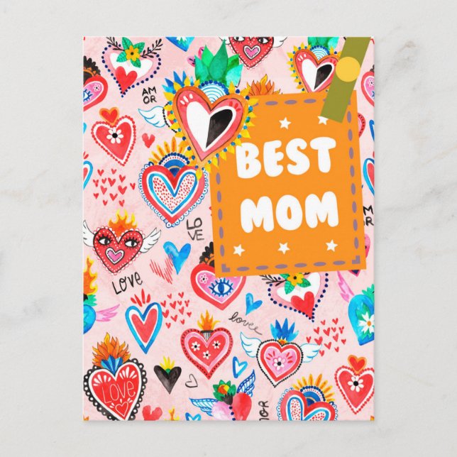 Best Mum Colourful Mexican Hearts Mother's Day Postcard (Front)