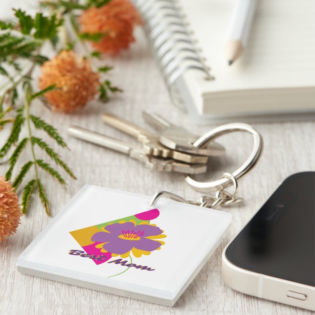 Best Mum Colourful Trendy Design Key Ring (Front Right)