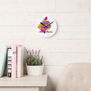 Best Mum Colourful Trendy Design Round Clock