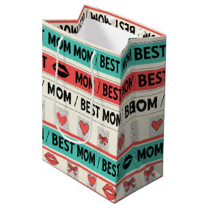 Best Mum Comic Hearts Retro Graphic Medium Gift Bag