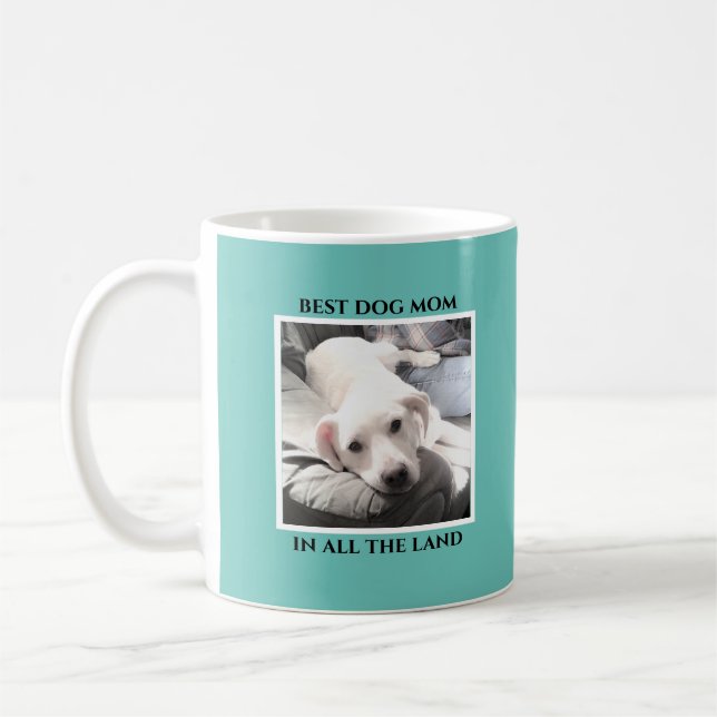 Best Mum Cute Puppy Dog Light Teal Blue Heart Coffee Mug (Left)