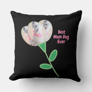 Best Mum Cute White Puppy Dog Flower Black Cushion
