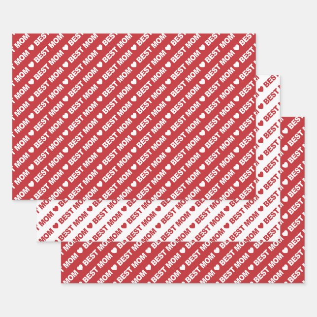 Best Mum Dark Red and White Wrapping Paper Sheets (Set)