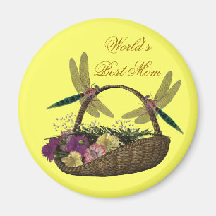 Best Mum Dragonflies Flower Basket Magnet