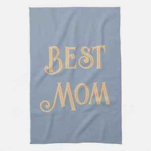 Best Mum Dusty Blue Retro Vintage Typography Tea Towel