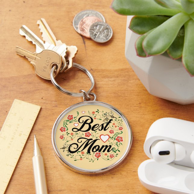 Best Mum Elegant Floral Design Key Ring (Desk)