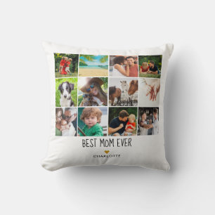 Best Mum Ever 12 Photo Collage Gold Heart Cushion
