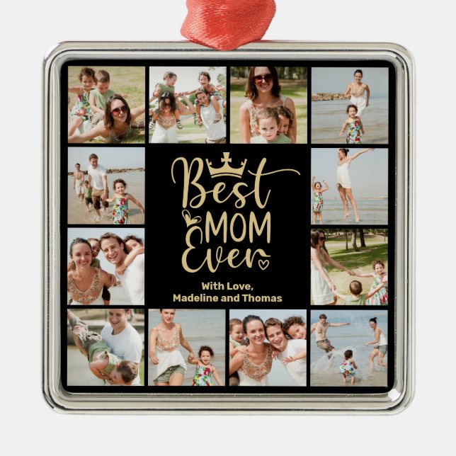 Best Mum Ever 12 Photo Collage  Metal Ornament (Front)
