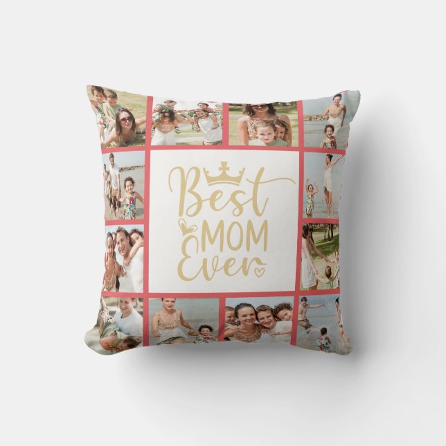 Best Mum Ever 12 Photo Collage Throw Pillow (Front)