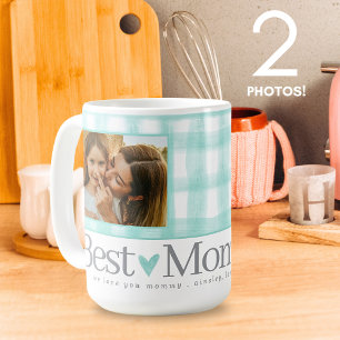 Best Mum Ever 2 Photo Gingham Hearts Mother's Day Coffee Mug