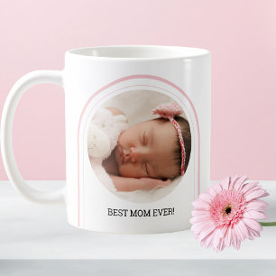Best Mum Ever 2 Photo Pink Modern Arch Baby Name Coffee Mug
