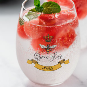Best Mum Ever 2 Photos & Name Royal Queen Bee Stemless Wine Glass