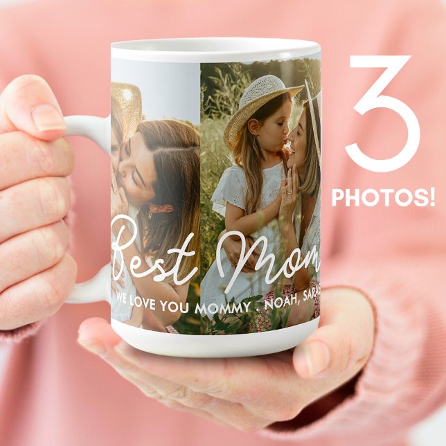 Best Mum Ever 3 Photo Collage Mother's Day Hearts Coffee Mug (Creator Uploaded)