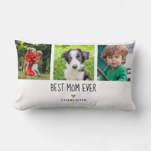 Best Mum Ever 3 Photo Gold Heart Lumbar Cushion