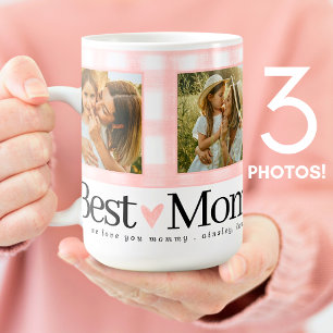 Best Mum Ever 3 Photo Mothers Day Gingham Hearts Coffee Mug