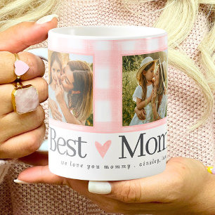 Best Mum Ever 3 Photo Mothers Day Gingham Hearts Coffee Mug