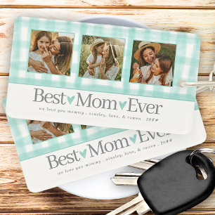 Best Mum Ever 3 Photo Mothers Day Gingham Hearts Key Ring