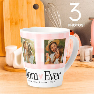 Best Mum Ever 3 Photo Mothers Day Gingham Hearts Latte Mug
