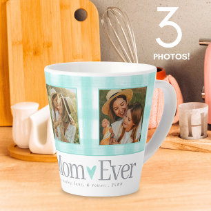 Best Mum Ever 3 Photo Mothers Day Gingham Hearts Latte Mug