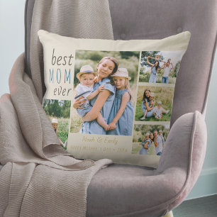Best Mum Ever 5 Photo Collage Custom Stone Cushion