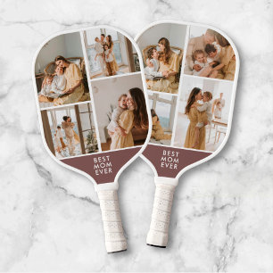 Best Mum Ever 8 Photo Collage Brown Pickleball Pad Paddle