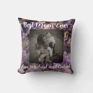 Best Mum ever Abstract purple quartz marble Cushion