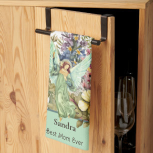 Best Mum Ever, Angel and wildflowers floral  Tea Towel