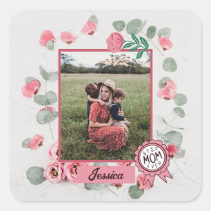 Best Mum Ever Badge Mother Photo Name Square Sticker