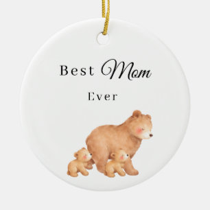 Best Mum Ever Bear Cubs Family Photo Ceramic Ornament