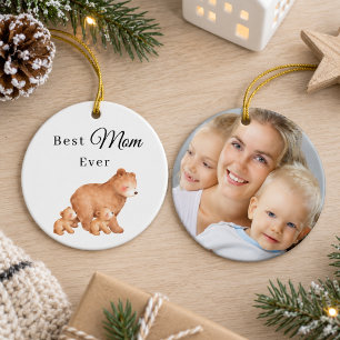 Best Mum Ever Bear Cubs Family Photo Ceramic Ornament