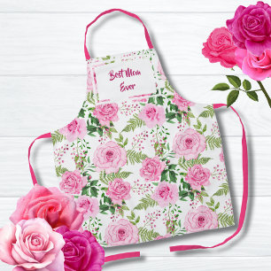  Best Mum Ever Beautiful Pink Watercolor Roses Apron