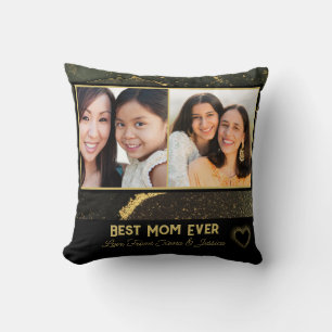 Best Mum Ever  Black and Gold Personalised Photo Cushion