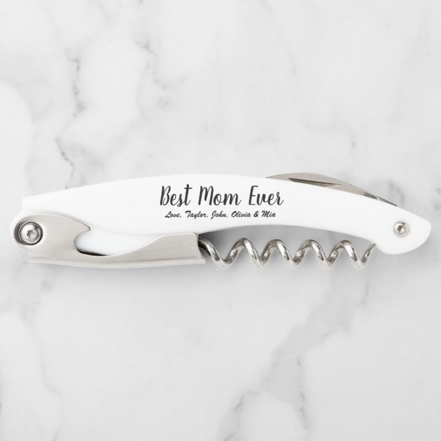 Best Mum Ever black white custom script text Corkscrew (Front)