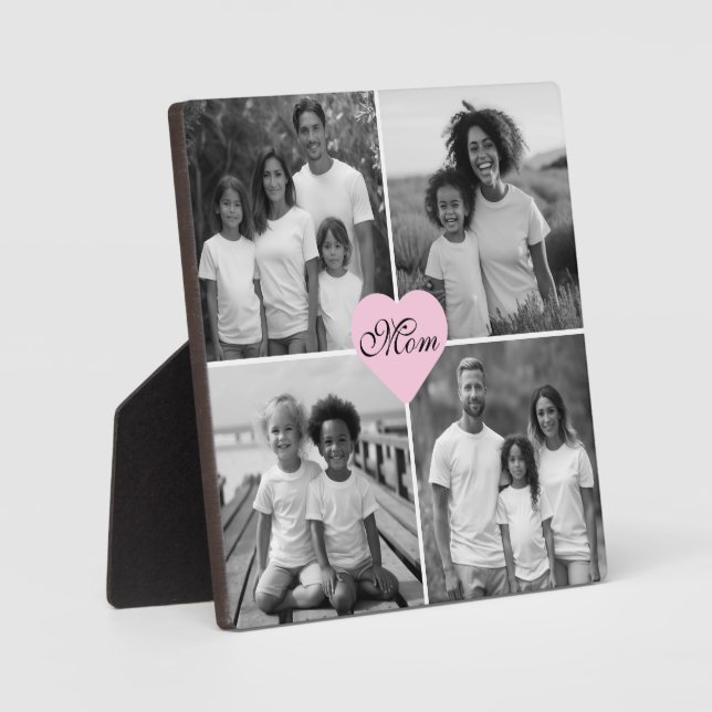 Best Mum ever black white elegant 4 photo Plaque (Front)