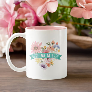 Best Mum Ever Blooming Wildflowers Heart Photo Two-Tone Coffee Mug