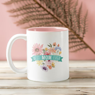 Best Mum Ever Blooming Wildflowers Heart Photo Two-Tone Coffee Mug