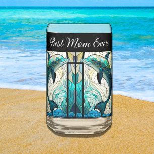 Best Mum Ever Blue and Teal Dolphin Can Glass
