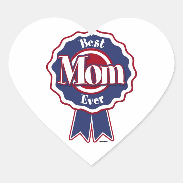 Best Mum Ever Blue Ribbon Heart Sticker (Front)