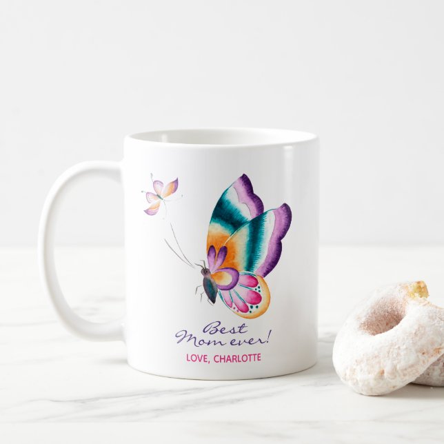 Best mum ever! Boho chic butterfly - Mother's Day Coffee Mug (With Donut)