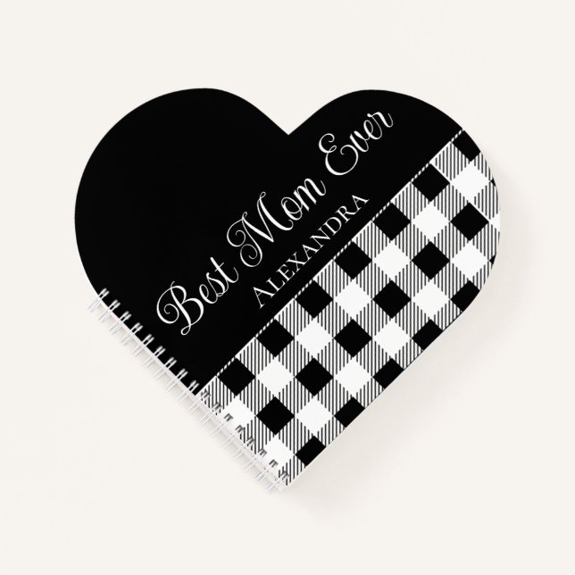 Best Mum Ever Buffalo Plaid Black White Apron Notebook (Front)