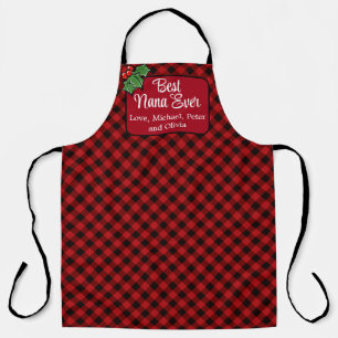 Best Mum ever Christmas classic Red Plaid Holly  Apron