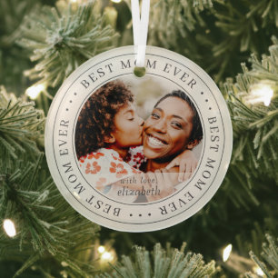 Best Mum Ever Classic Simple Photo Glass Tree Decoration