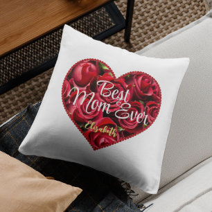 Best Mum Ever Classy Red Roses Heart Mothers Day Cushion