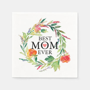Best Mum Ever-Colourful Flowers Wreath Napkin