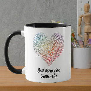 Best Mum Ever Colourful Rainbow Heart Personality Mug