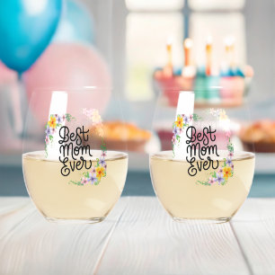 Best Mum Ever Colourful Stemless Wine Glass