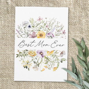 Best Mum Ever Colourful Watercolor Wildflower Card