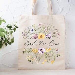 Best Mum Ever Colourful Wildflower Mothers Day Tote Bag