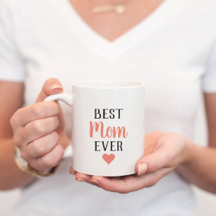 Best Mum Ever Coral Script Heart Coffee Mug